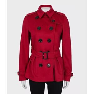 Burberry Red Wool Cashmere Belted Coat UK10